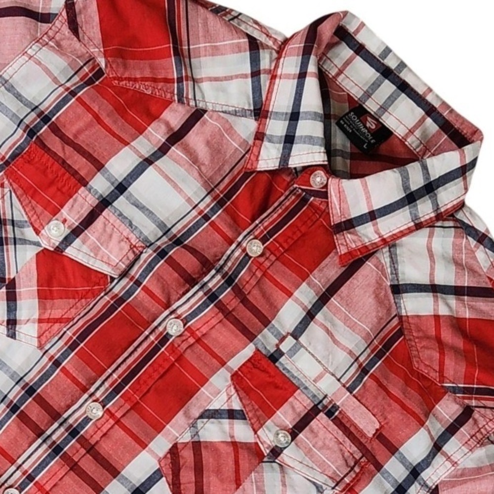 Southpole Button Down Shirt Mens XL Red Plaid L/S Dual Pocket Y2K Urban RN 82628